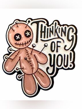 Pin 1.25” Voodoo Doll “Thinking of You” Enamel Brooch